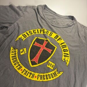 Disciples of Iron Gray T-Shirt Mens‎ Large Strength Faith Freedom USA Graphic
